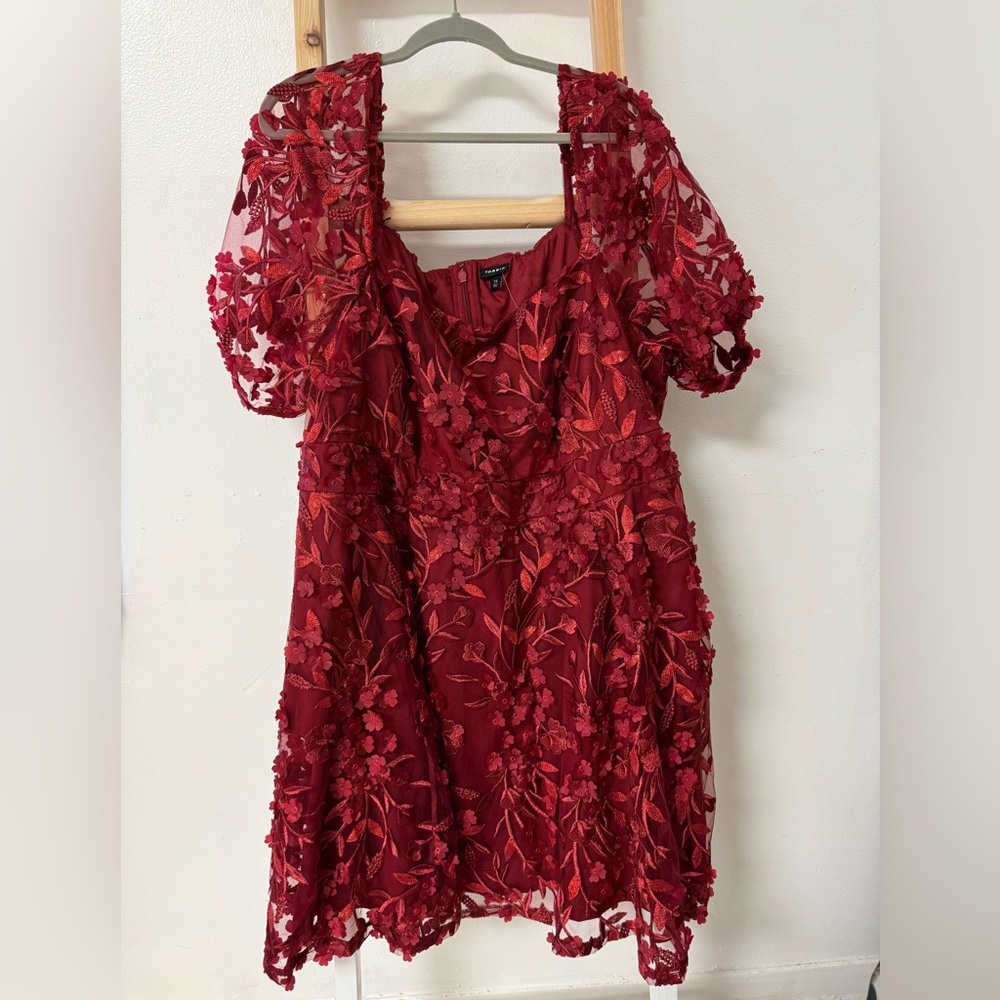 Torrid Mini Textured Floral 3D Flower Embroidery Mesh Puff Sleeve Skater Dress